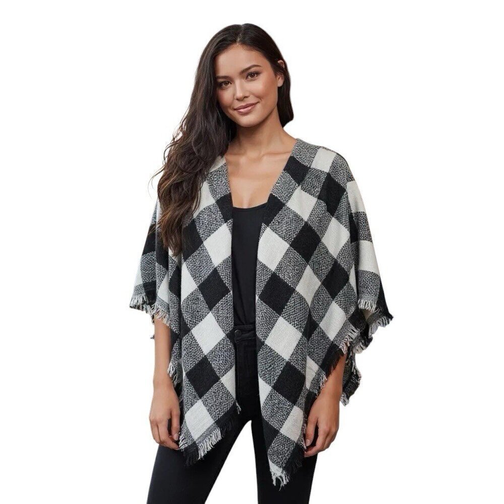 Poncho Blanket Shawl Women’s Black And White One Size